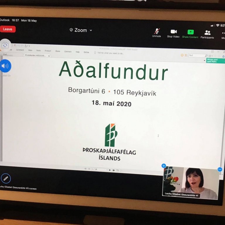 Laufey Elísabet Gissurardóttir, flytur skýrslu stjórnar á aðalfundi sem haldinn var í fjarfundi